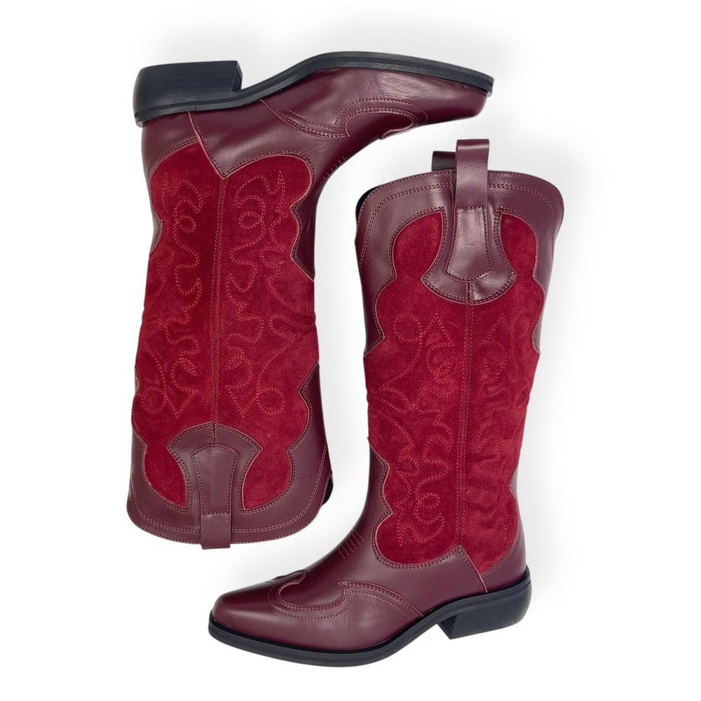 NWT Pilcro Anthropologie Western Red Cowboy Boots EU 39 Leather Suede $280 - Picture 6 of 16